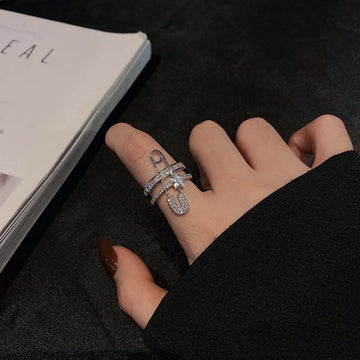 DAIIIBABYYY  -  European And American Style Ring Earrings Exaggerated Micro-Inlaid Zircon Ear Clip Open Ring Pin Design Double Layer Jewelry